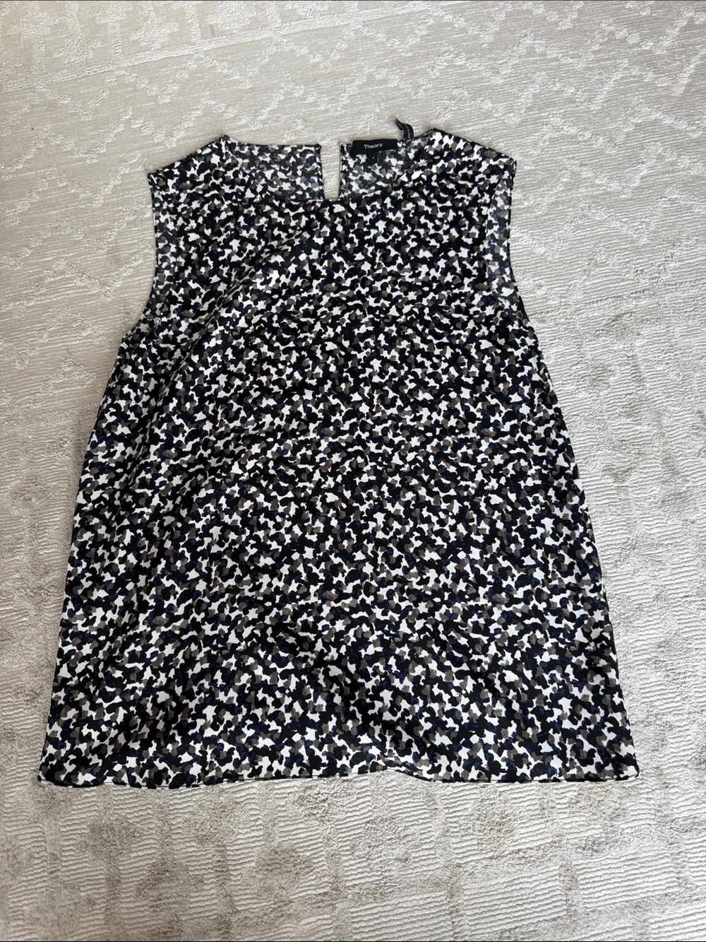 Theory Black White Blue Grey Printed Blouse Top